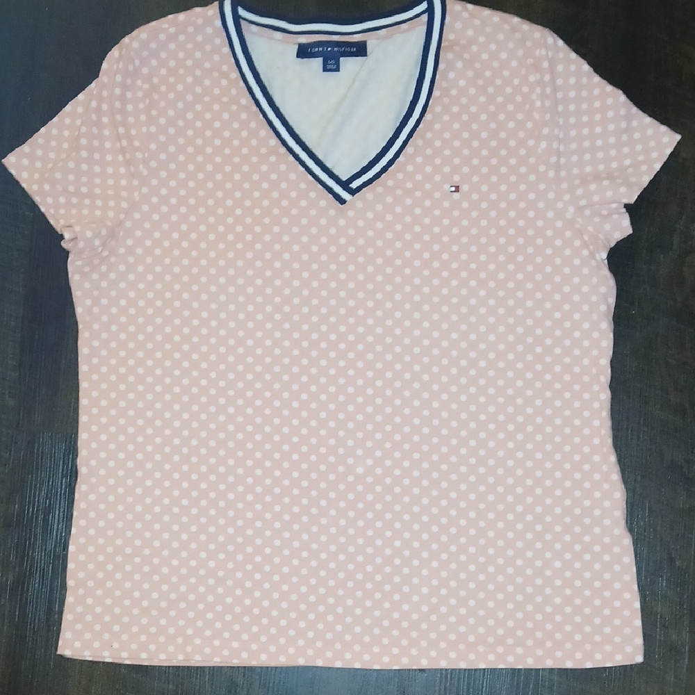 Tommy Hilfiger Golf Style Peach and White V-Neck Tee